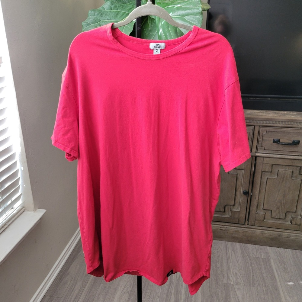 One Bone Scoop T-Shirt Red Short Sleeve Crew Neck Cotton Blend Size 2 OB116